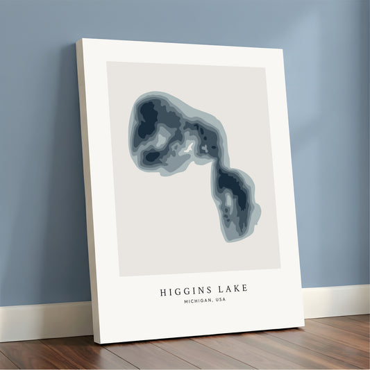 Higgins Lake, Michigan - Bathymetric Map Canvas Wall Art