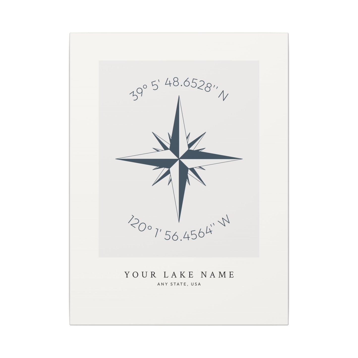 Custom Lake Compass Rose Coordinates - Canvas Wall Art