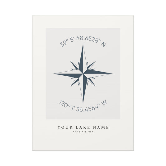 Custom Lake Compass Rose Coordinates - Canvas Wall Art