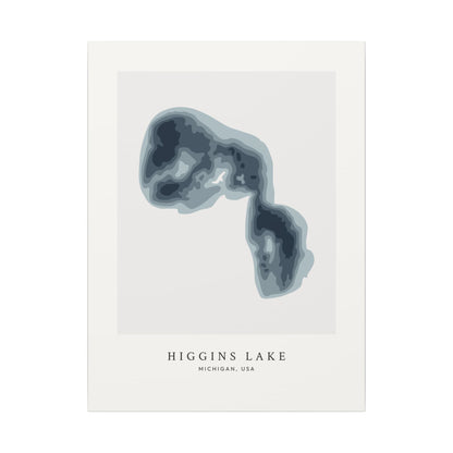 Higgins Lake, Michigan - Bathymetric Map Canvas Wall Art