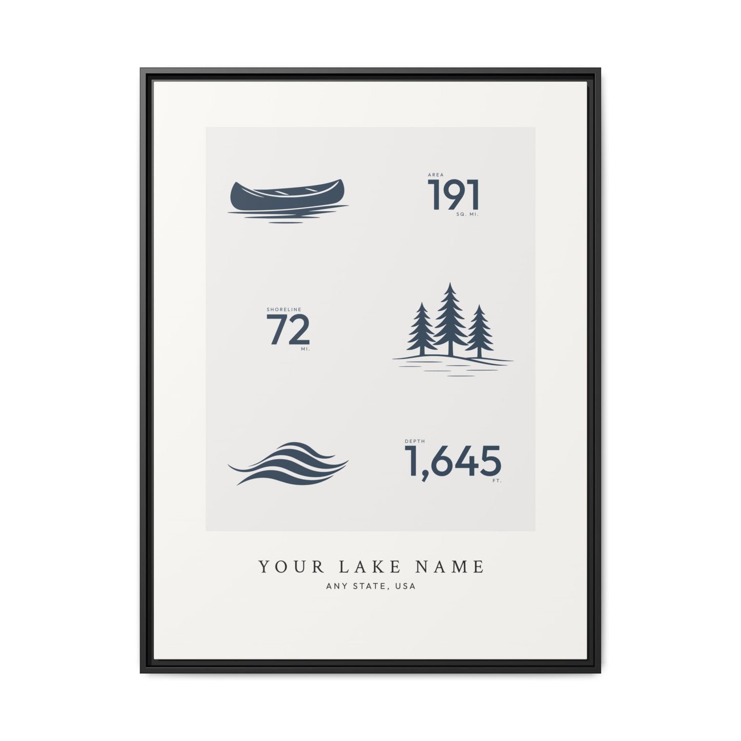 Custom Lake Profile - Framed Canvas Wall Art