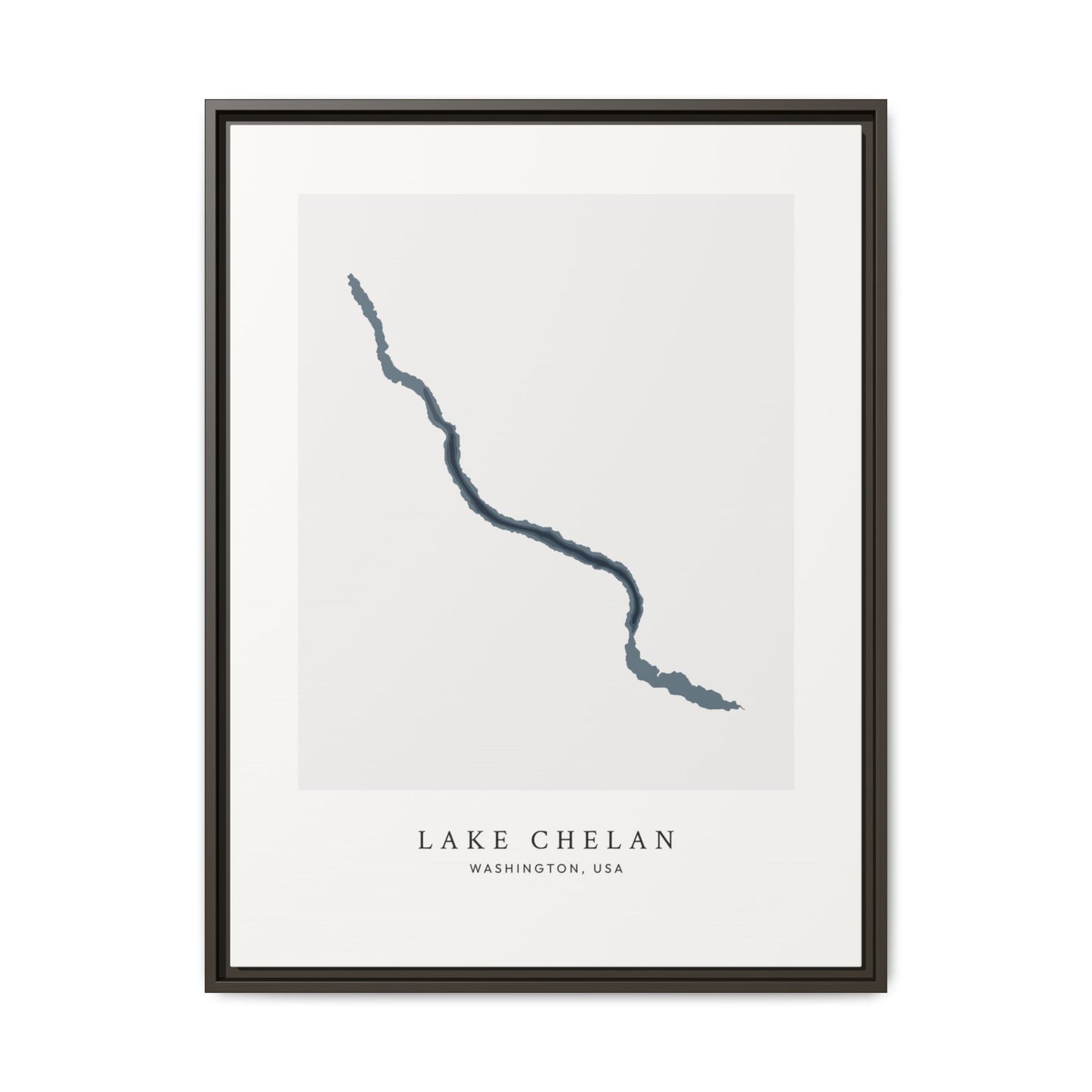 Lake Chelan, Washington - Framed Bathymetric Map Canvas Wall Art