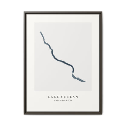 Lake Chelan, Washington - Framed Bathymetric Map Canvas Wall Art