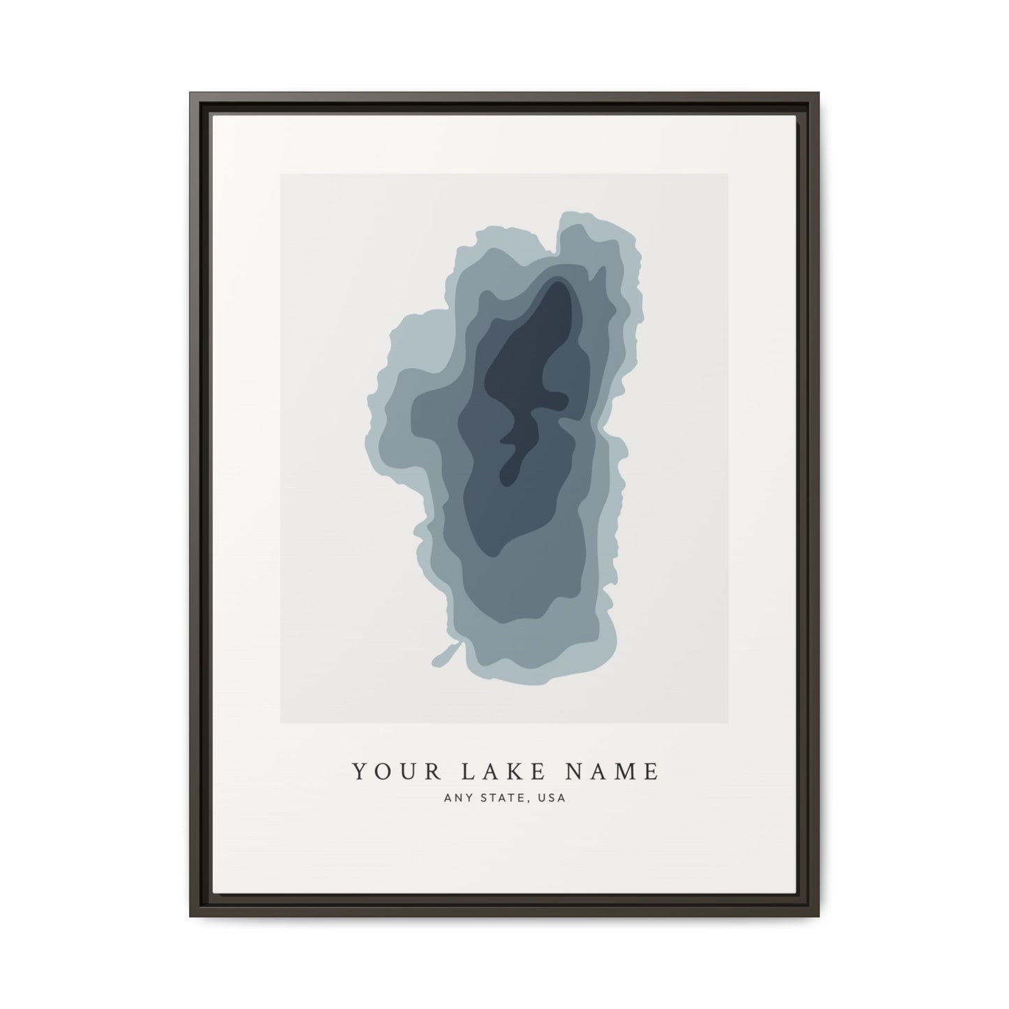 Custom Lake Bathymetric - Framed Canvas Wall Art