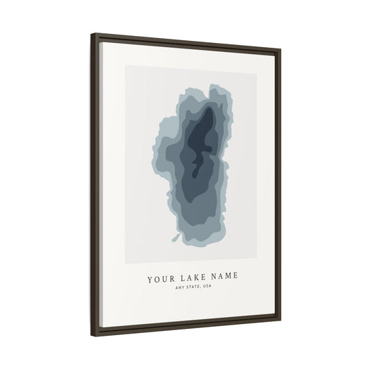Custom Lake Bathymetric - Framed Canvas Wall Art