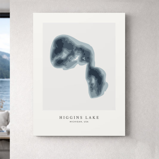 Higgins Lake, Michigan - Bathymetric Map Canvas Wall Art