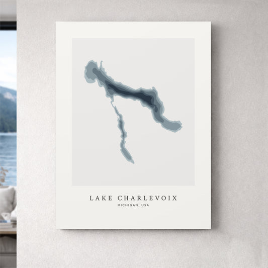 Lake Charlevoix, Michigan - Bathymetric Map Canvas Wall Art
