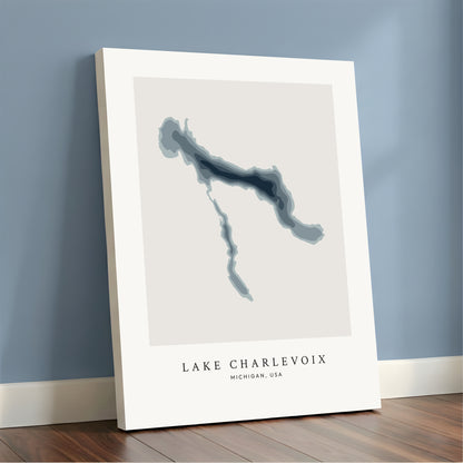 Lake Charlevoix, Michigan - Bathymetric Map Canvas Wall Art