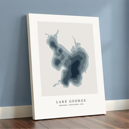 Lake George, Indiana / Michigan - Bathymetric Map Canvas Wall Art