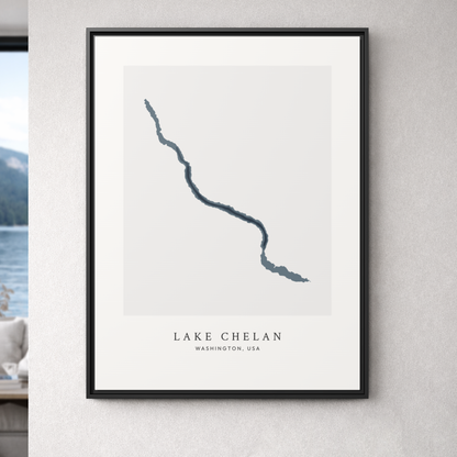 Lake Chelan, Washington - Framed Bathymetric Map Canvas Wall Art