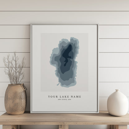 Custom Lake Bathymetric - Framed Canvas Wall Art