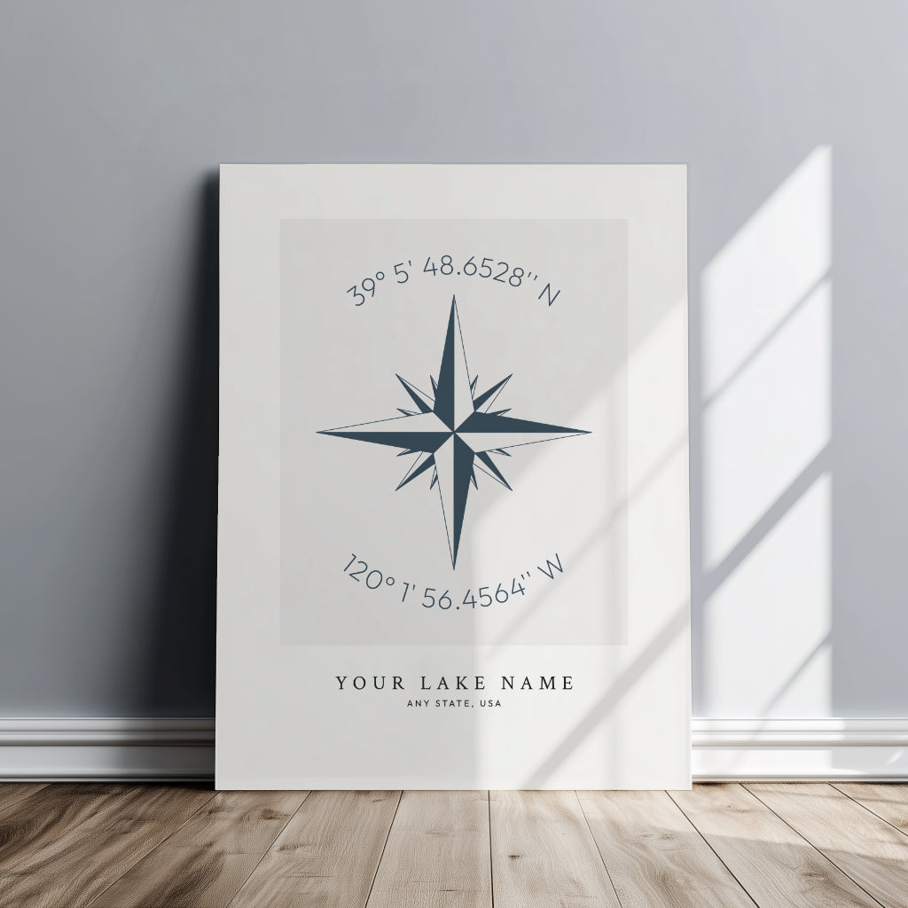 Custom Lake Compass Rose Coordinates - Canvas Wall Art