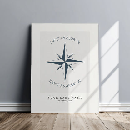 Custom Lake Compass Rose Coordinates - Canvas Wall Art