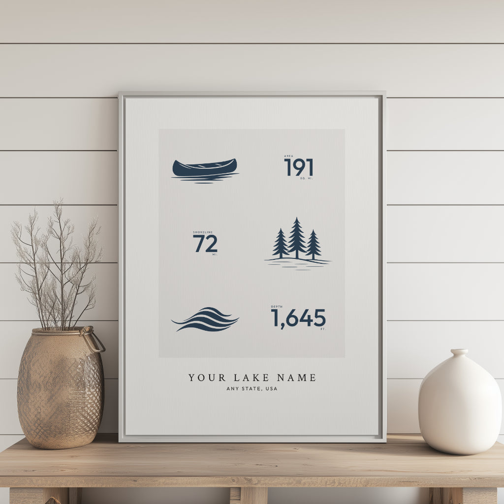 Custom Lake Profile - Framed Canvas Wall Art